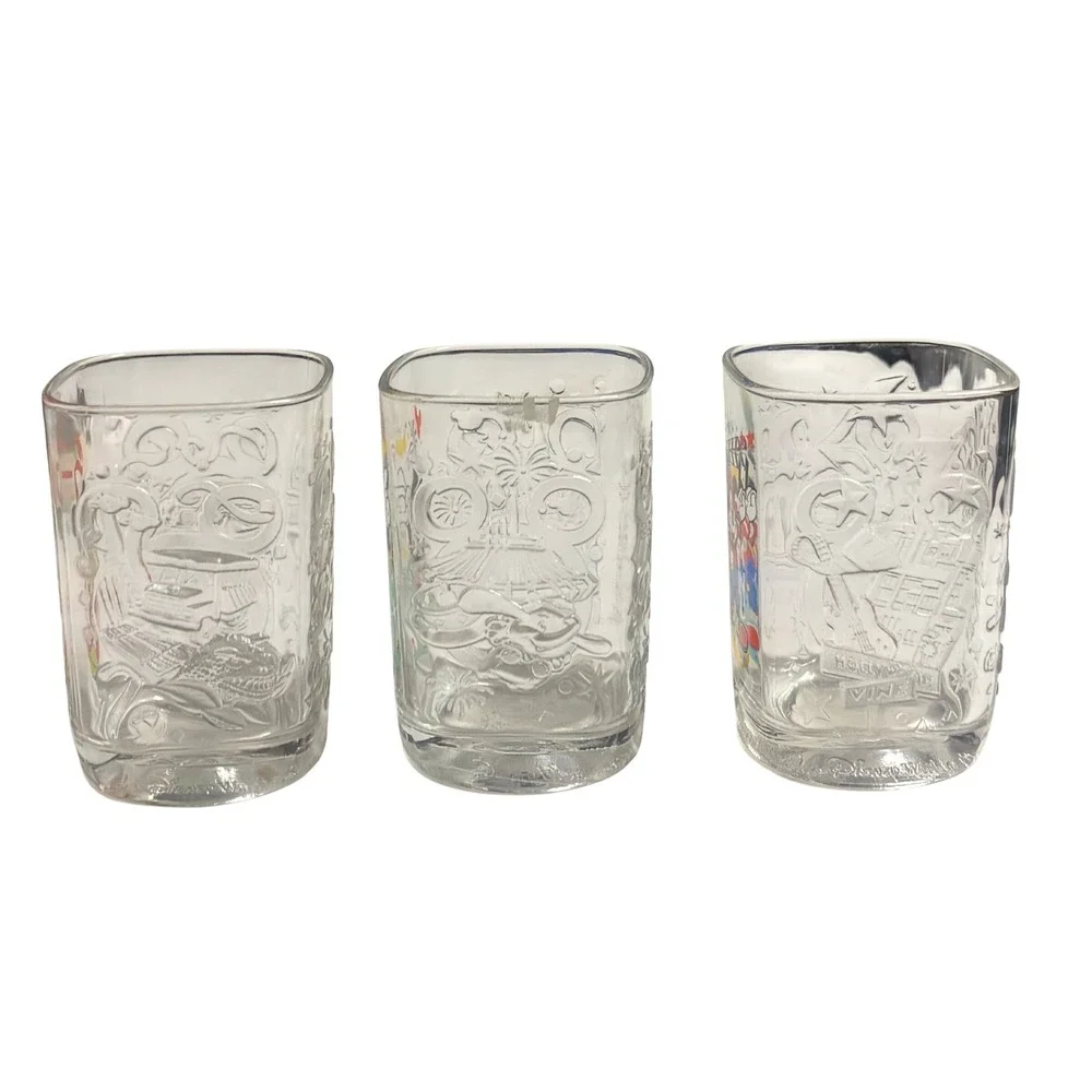 Disney World 2000 Celebration McDonalds Mickey‎ Mouse Glass Mugs Set of 3 Clear